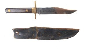 British, Mid-20th Century, Sheffield Bowie Hunting–Fighting Knife, with Original Leather Sheath