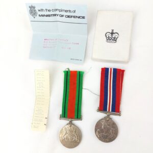 British, WW2, 1939–1945, Defence & War Medal Pair, with Original Ribbons, MOD Box and Compliment Slip