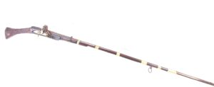 Indo-Afghan Jezail Flintlock Musket with Decorated Stock and Silver Wire Bands, Obsolete Calibre
