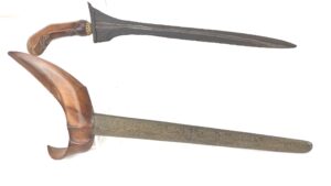 Indonesian, Kris (Keris) Dagger, with Carved Wooden Hilt and Decorated Brass Sheath