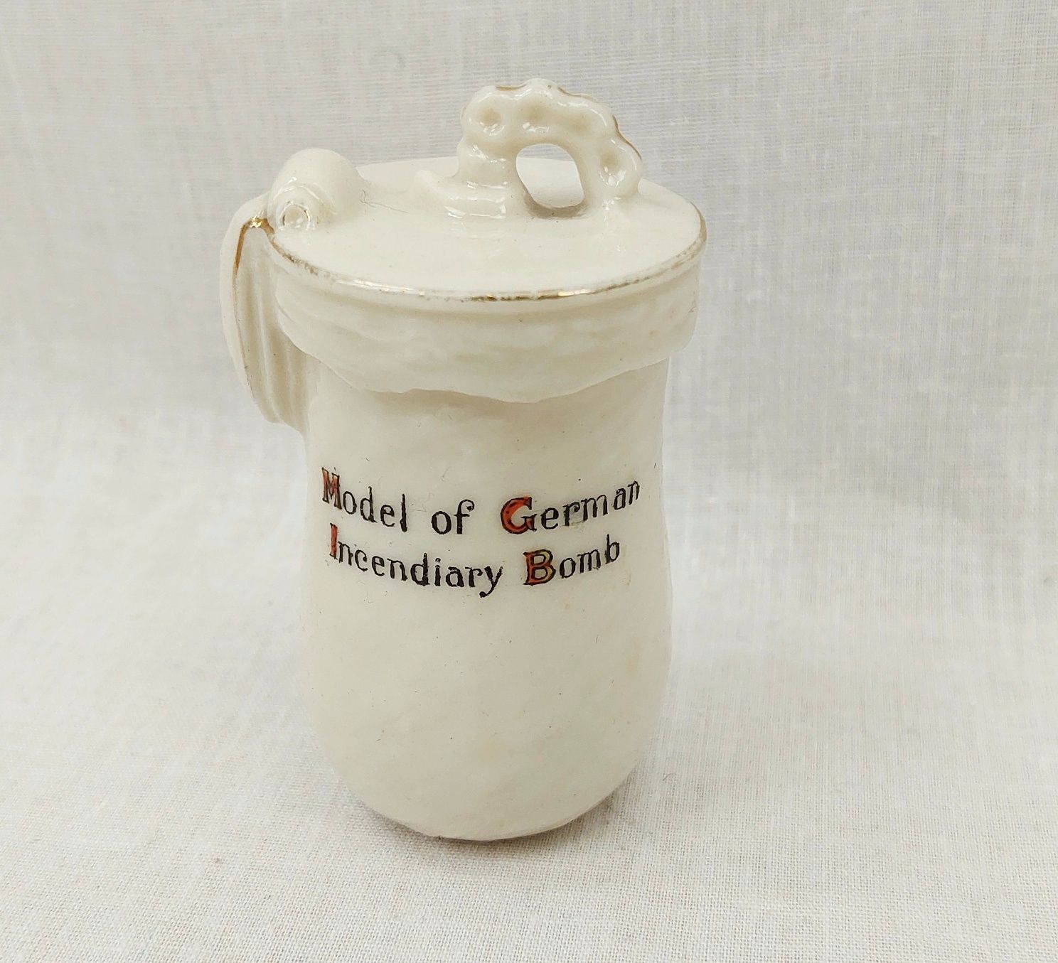 WW1 Carlton Crested China Model of a German Incendiary Bomb - Putney - Image 4
