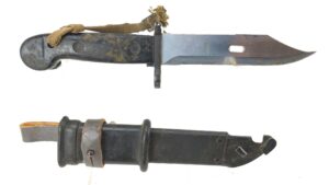 Rare, GDR-East German, AKM Type I Bayonet with Wire-Cutter Scabbard (Mould 5998) + Grey Polymer Hanger (GDR, Modell 59), (AK47 Kalashnikov GDR Variant)