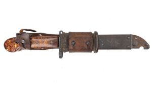 Romanian AKM Type I Bayonet (Yellow Grip) (AK-47 Kalashnikov Variant) with Scabbard & Frog – AEP 4059