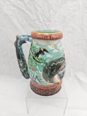 USA 1949 Majolica Salmon Fishing Trophy Tankard