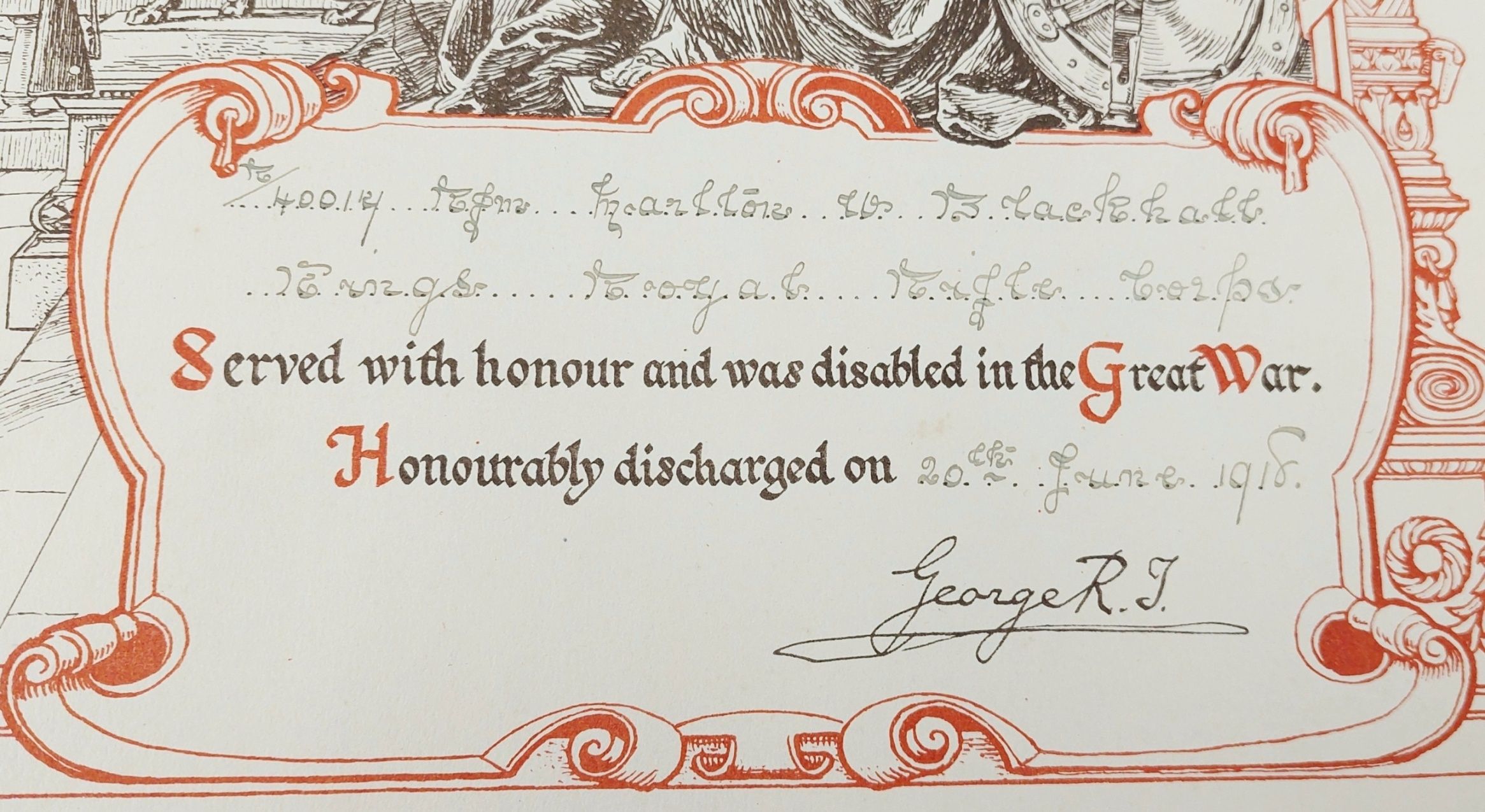 WW1 Honourable Discharge Certificate To Mr Blackhall - Image 2