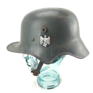 WW1-WW2, German, M18 "Cut-Out" Transitional Cavalry-Telegraphists Helmet – Double Decal, Original WW1 White Leather Liner & Chinstrap