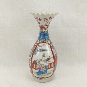 c1880 Japanese Canton Ceramic Frilled Rim Vase