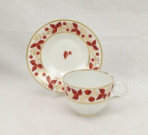 c1898 Royal Worcester Iron Red Leaves Cup And Saucer #1