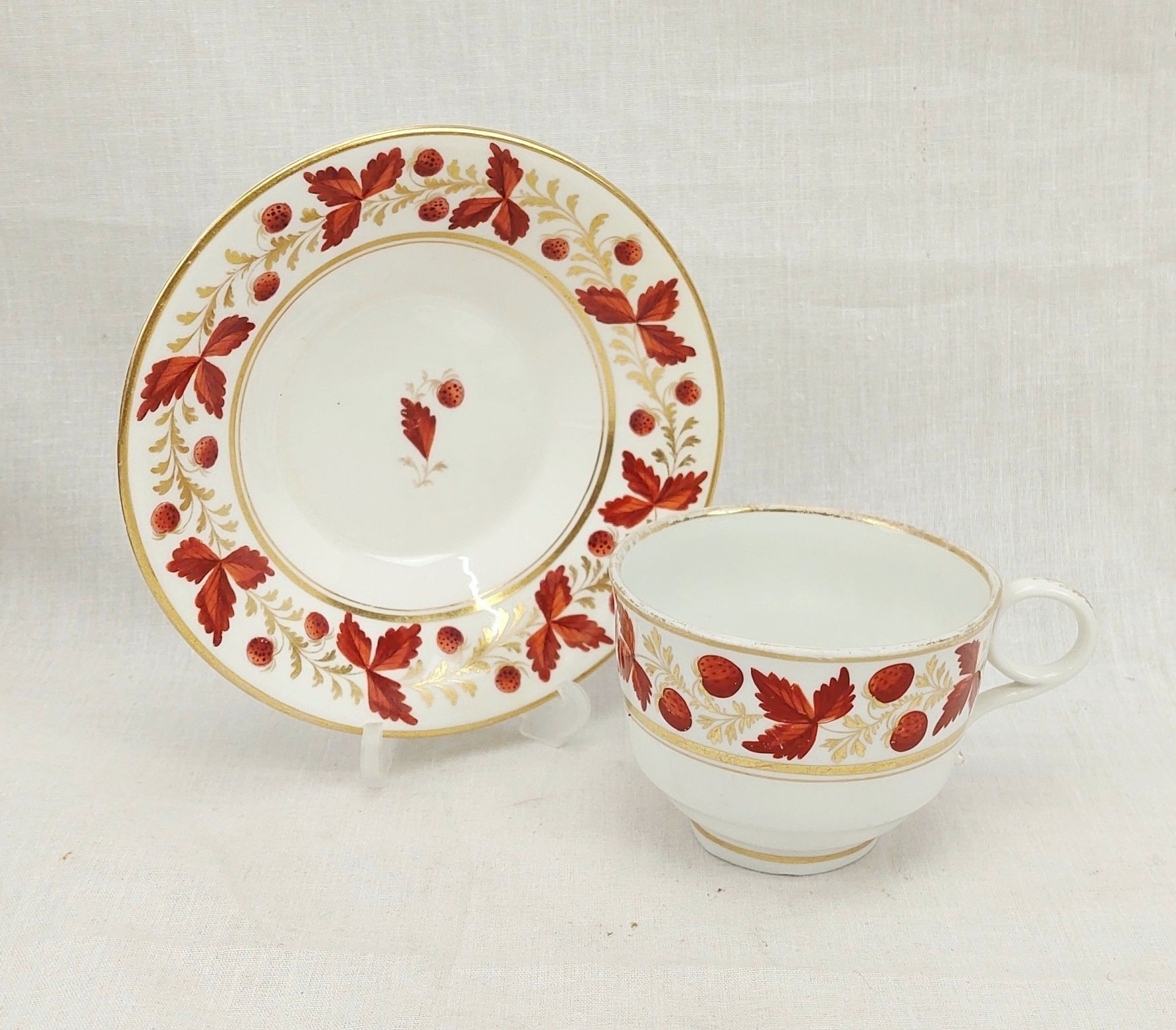 c1898 Royal Worcester Iron Red Leaves Cup And Saucer #3