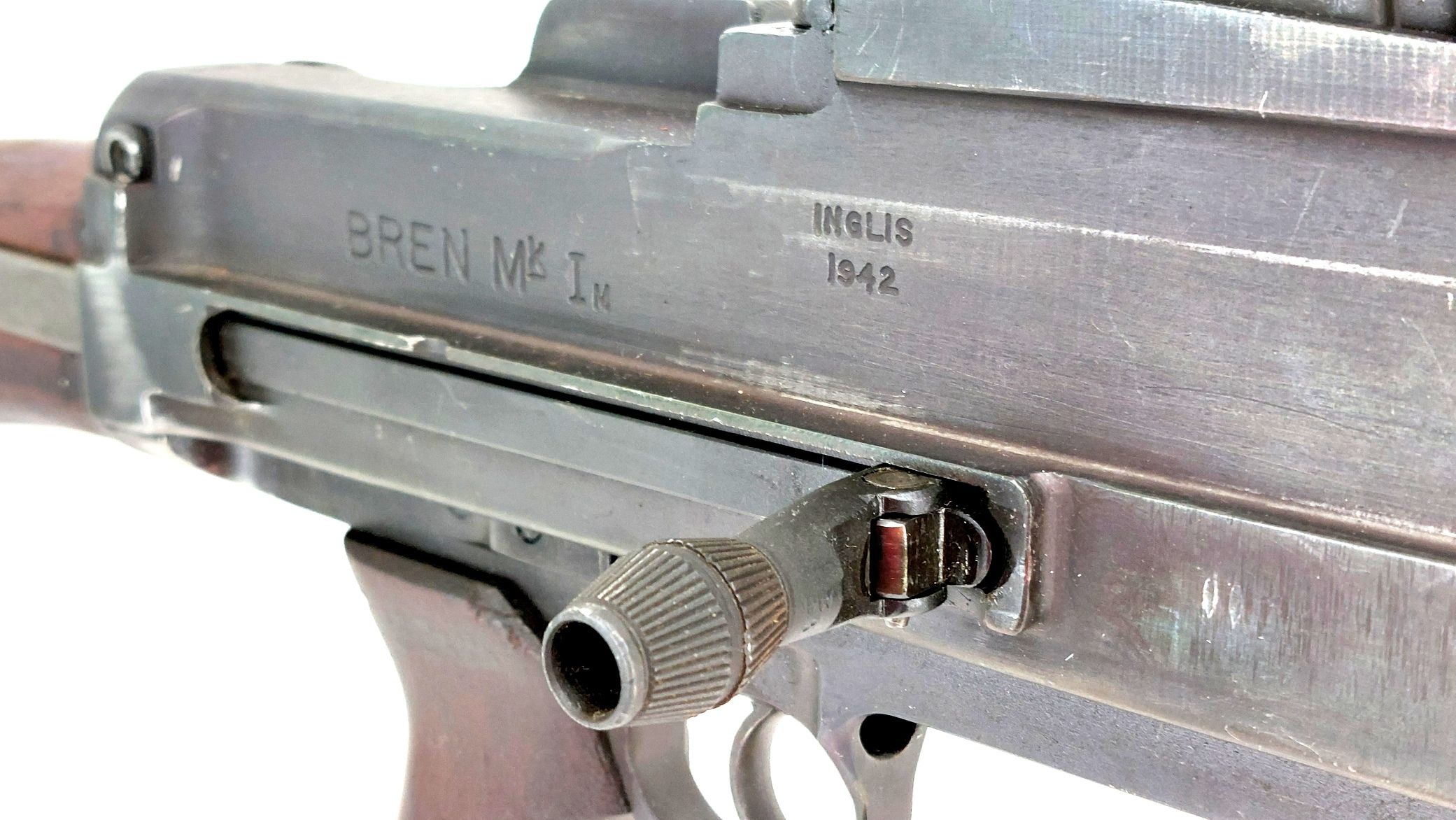 British, WW2, Inglis Bren Mk I(M) .303 Light Machine Gun, with Bipod, Original Transit Crate, Dated 1942, Deactivated - Image 9