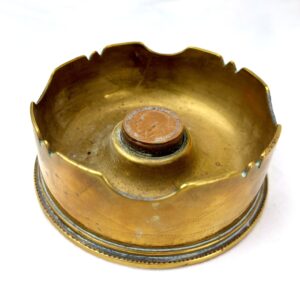 British & Canadian, WW1, 18-Pounder Trench Art Ashtray — Hadfields Case, Dated 1916, Canadian-Inspected, George V Penny