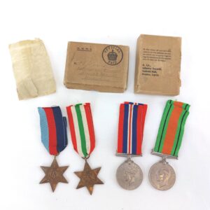 British, WWII,  Four Medal Group to Mr F. E. Lumbard of Middlesex, in Original MOD Box: 1939–45 Star, Italy Star, Defence & War Medals