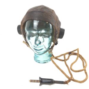 British, WW2, RAF 2nd Pattern C-Type Leather Flying Helmet with Receivers and Loom, Size 3