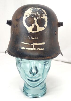German, WW1, Original M16 Steel Helmet by Siemens & Halske A.G., Size 60 (SH60) with Postwar Skull Motif and Later Liner