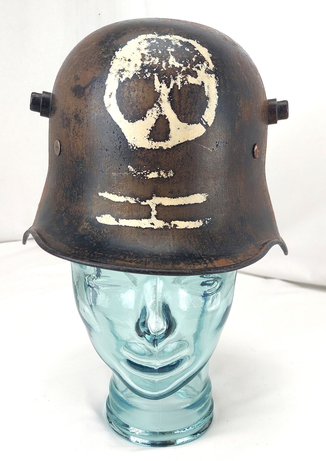 German, WW1, Original M16 Steel Helmet by Siemens & Halske A.G., Size 60 (SH60) with Postwar Skull Motif and Later Liner