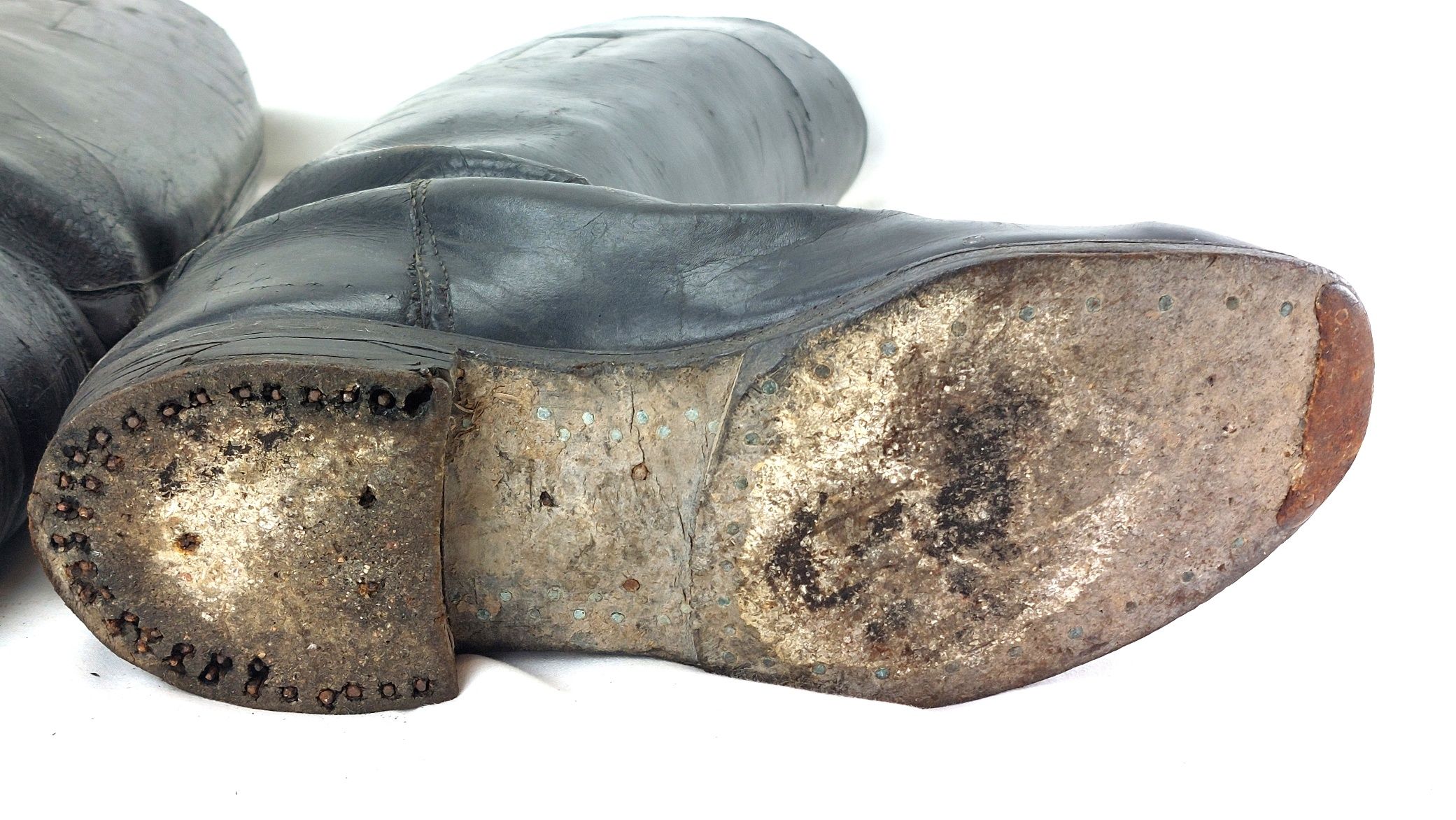 German, WW2, Officer’s High Black Leather Jack Boots with Mixed Pull Tabs, c.1939–1945 - Image 7