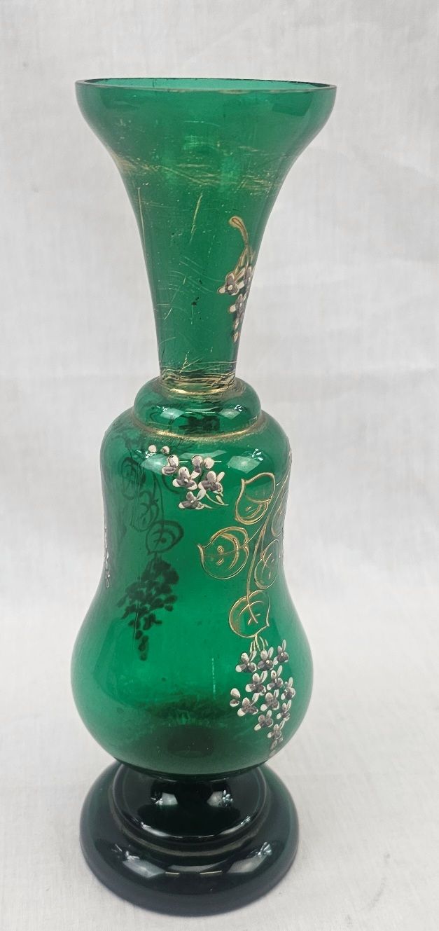 Victorian Bohemian Glass Vase With Enamel Floral Decoration - Image 2