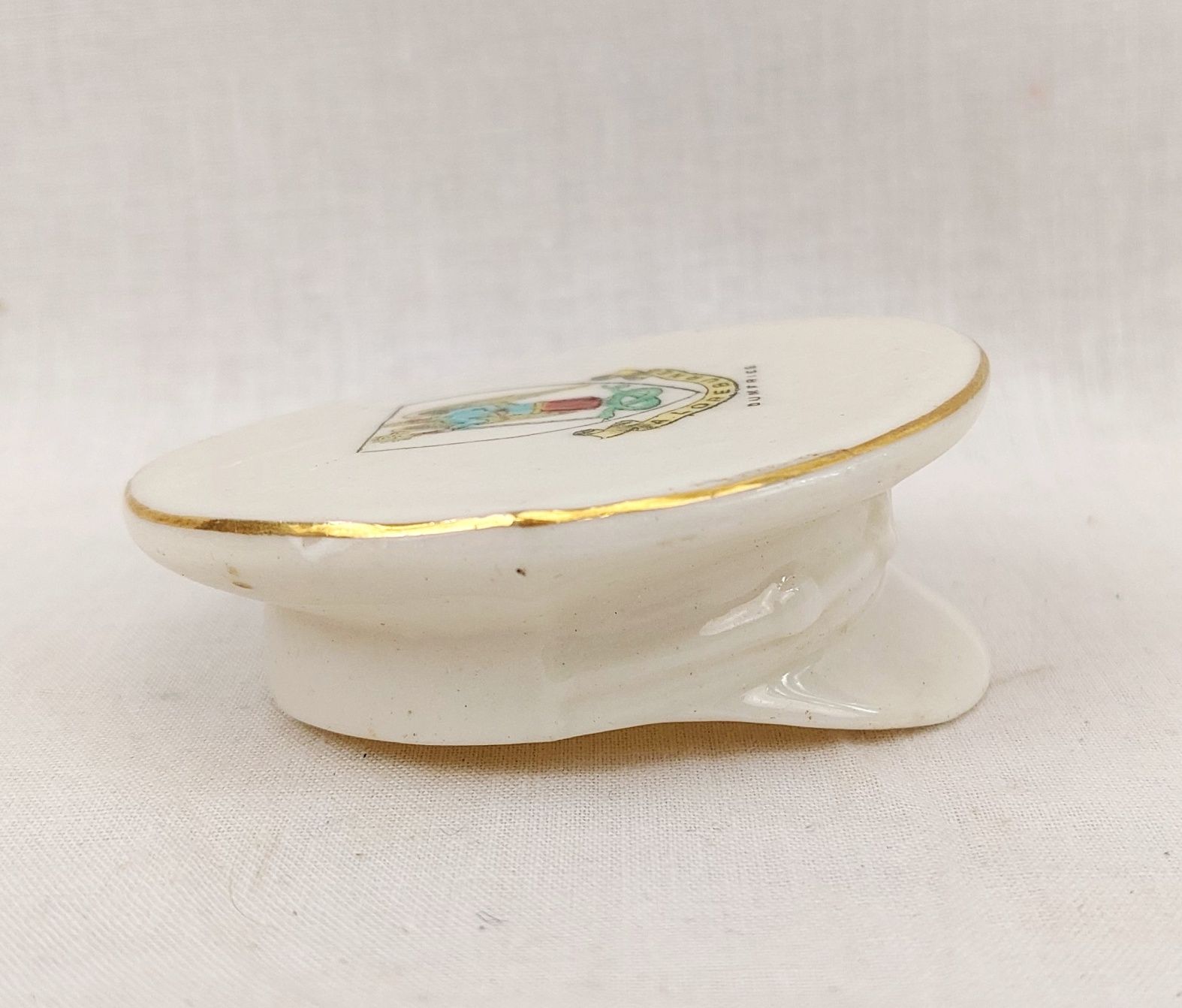 WW1 Dumfries Porcelle Crested China Officers Cap - Image 3