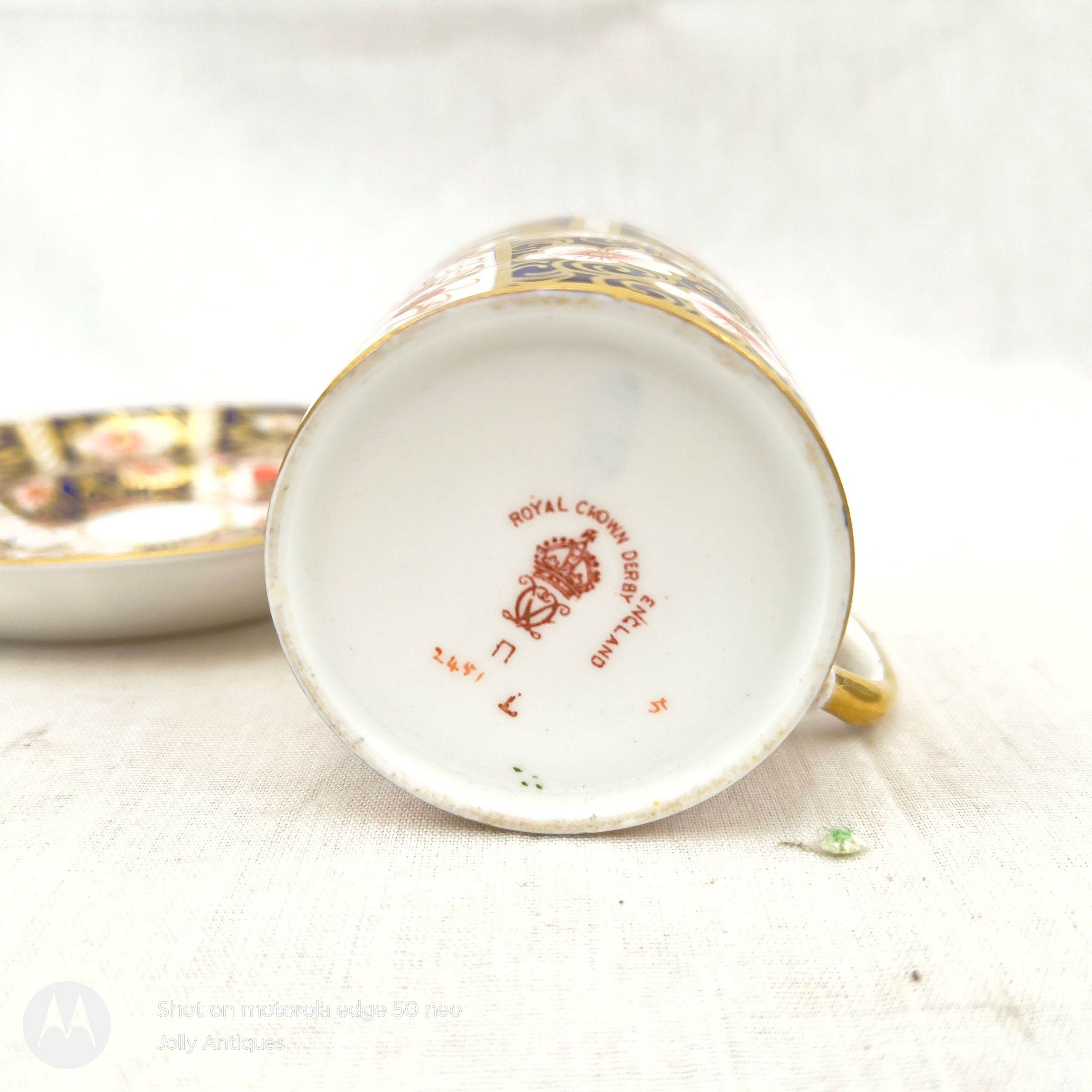 1923 Royal Crown Derby 2451 Pattern Imari Coffee Cup And Saucer - Image 5