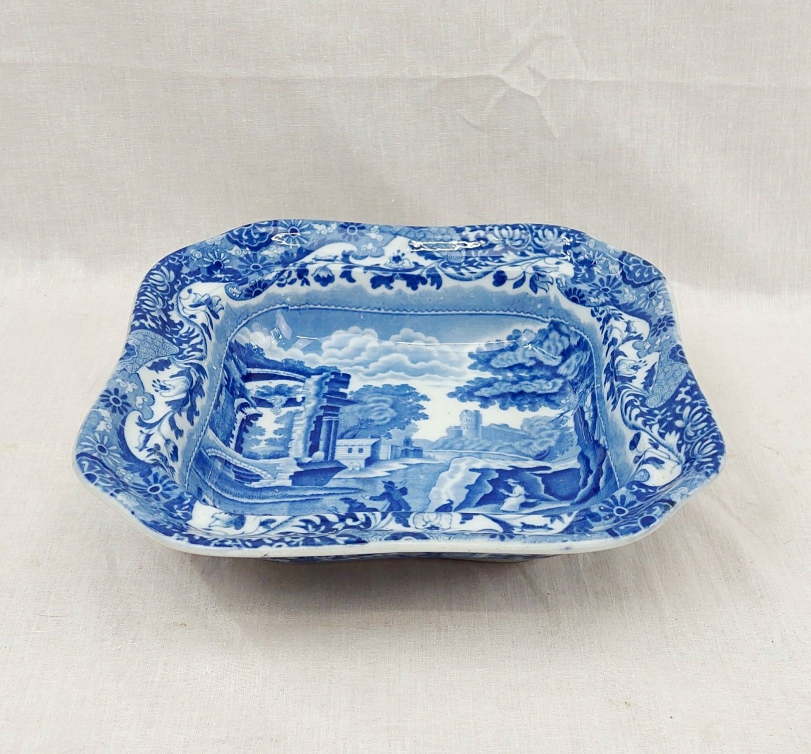 19th Century Spode Italian Blue Square Bowl