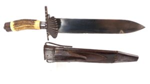 Austria (Styria), c.1850 — Clamshell Boar-Hunting Dagger by K. Börzer, Graz, with Original Leather Scabbard