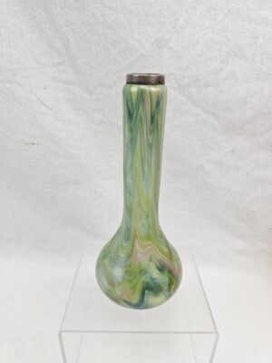 Edwardian Marbled Glass Vase With A London 1911 Silver Top