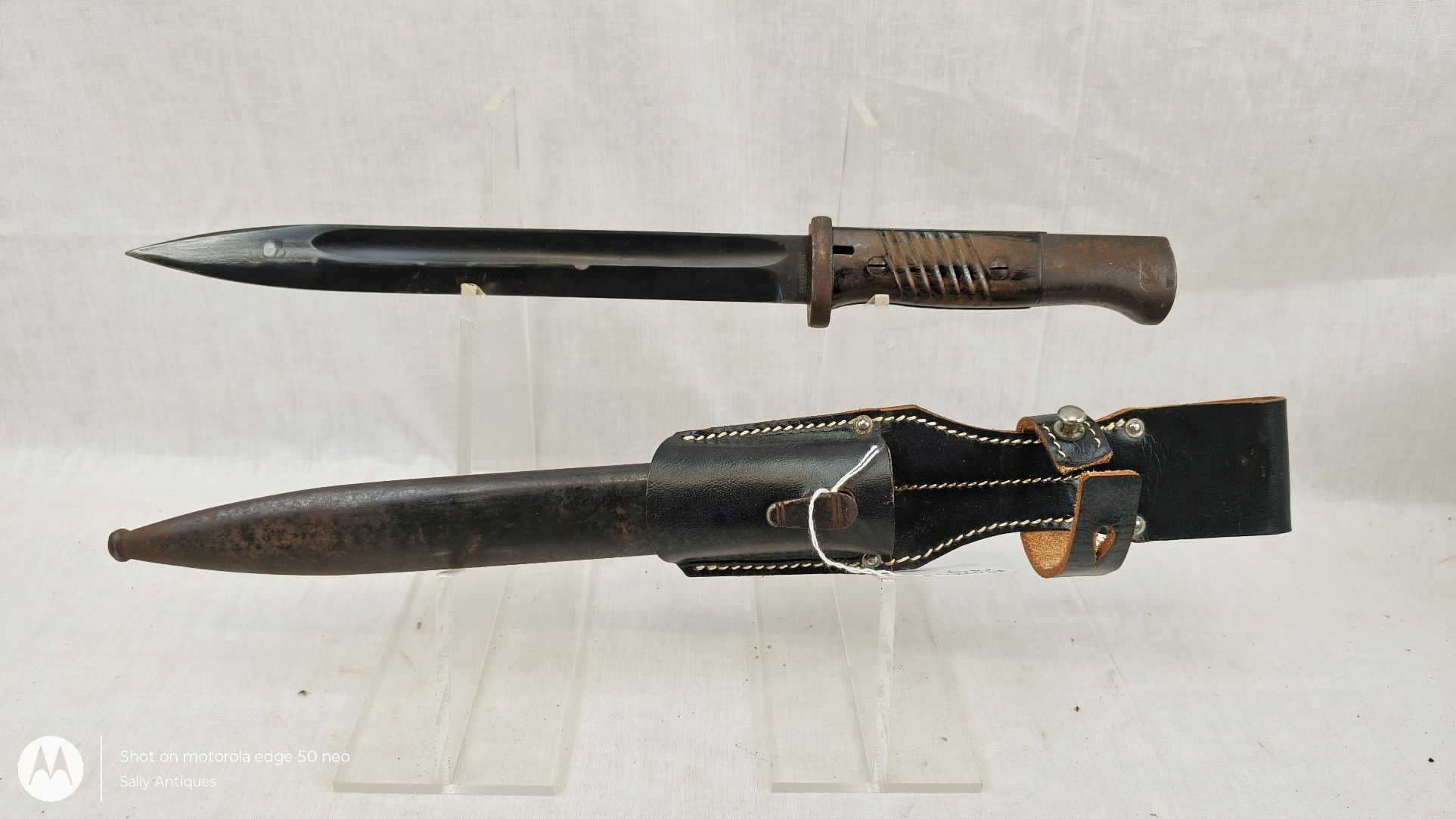 Mauser K98 Rifle Bayonet, Scabbard and Black Leather Frog - Image 2