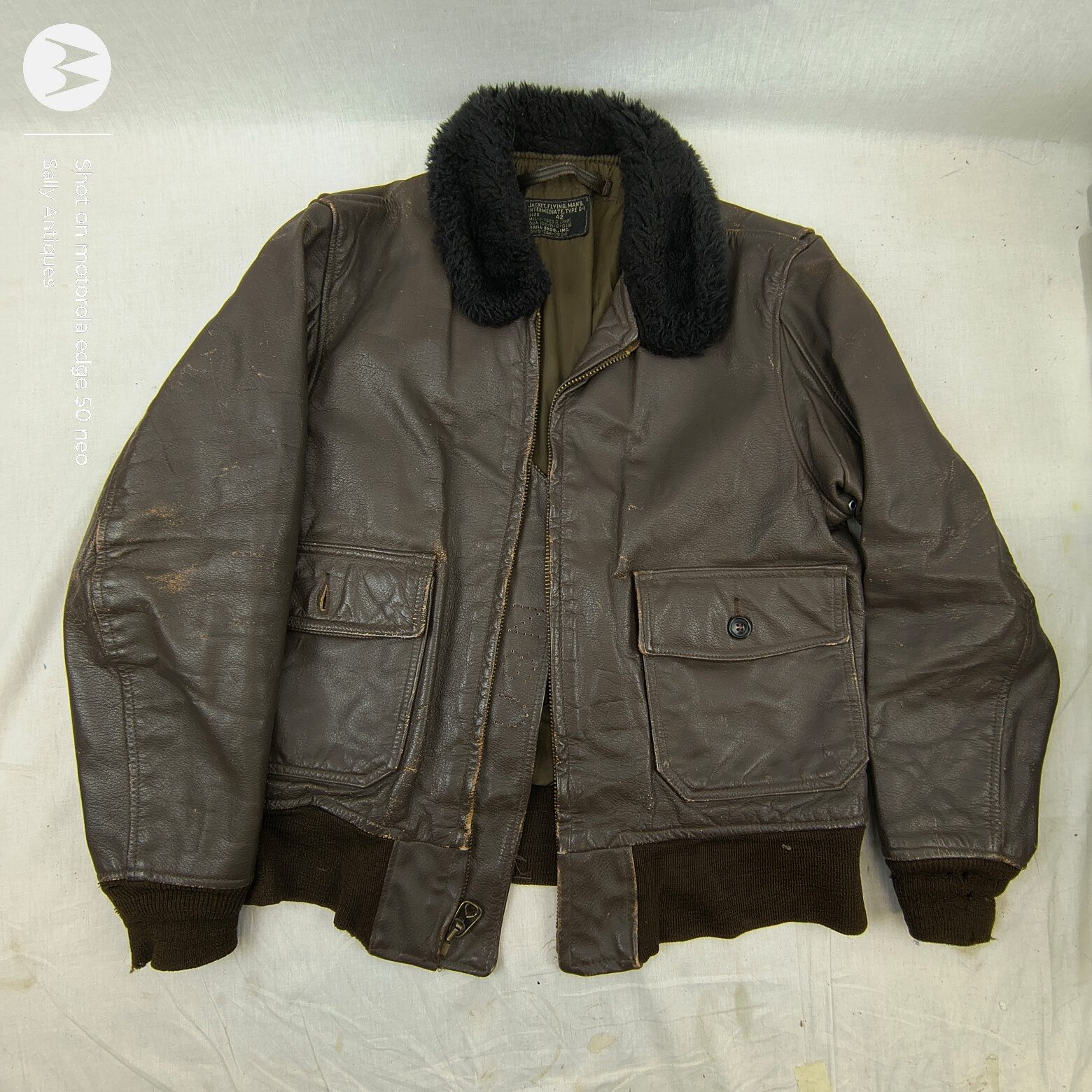 U.S. Navy Flight Jacket, WW2 Era Leather, shearling collar, c. 1940s