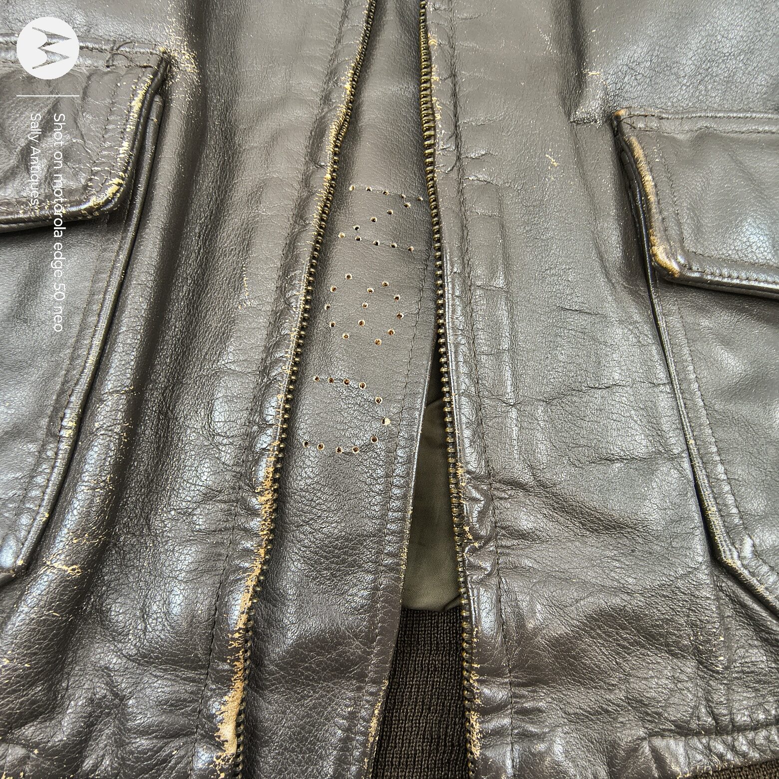 U.S. Navy Flight Jacket, WW2 Era Leather, shearling collar, c. 1940s - Image 2