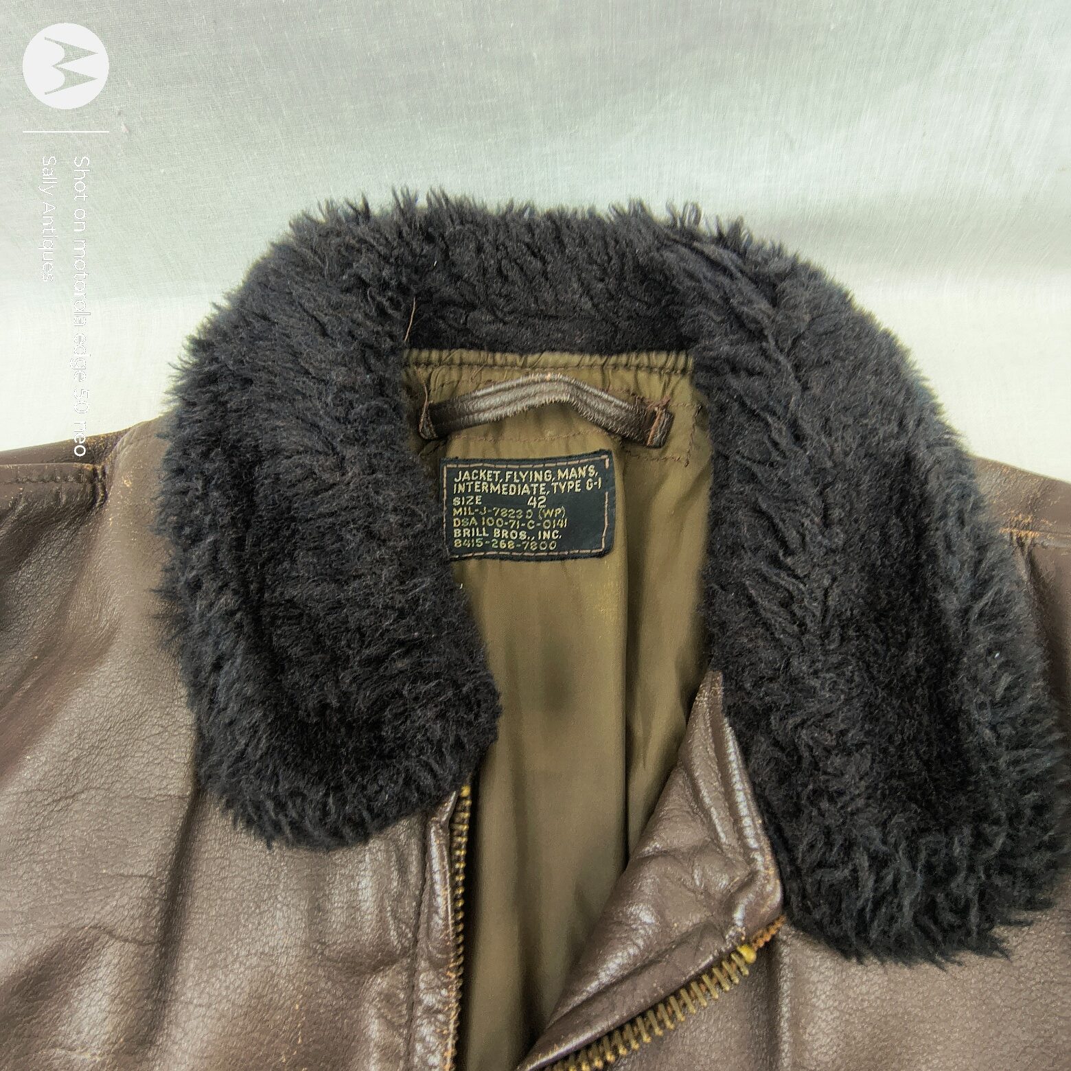 U.S. Navy Flight Jacket, WW2 Era Leather, shearling collar, c. 1940s - Image 3
