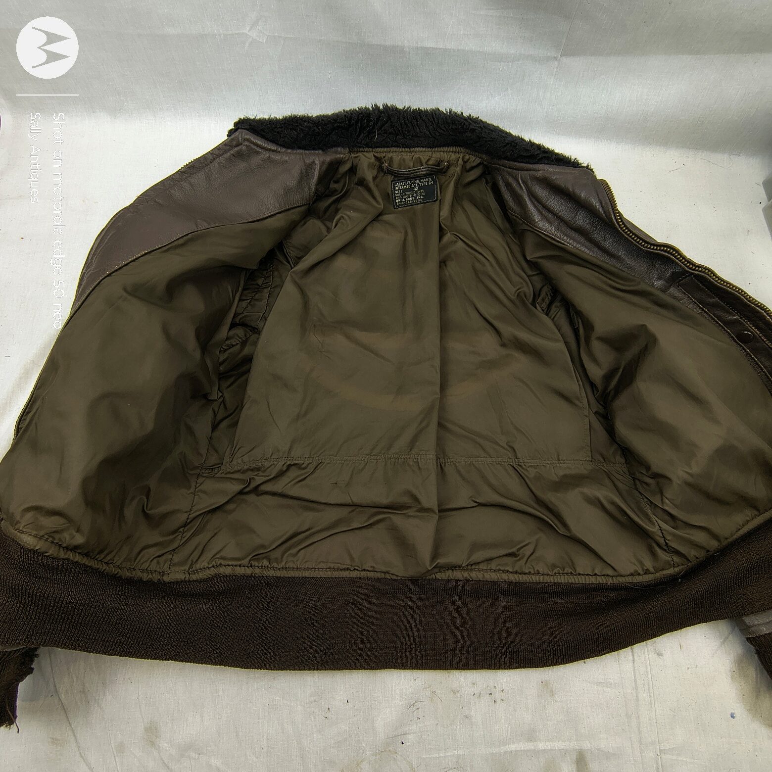 U.S. Navy Flight Jacket, WW2 Era Leather, shearling collar, c. 1940s - Image 6