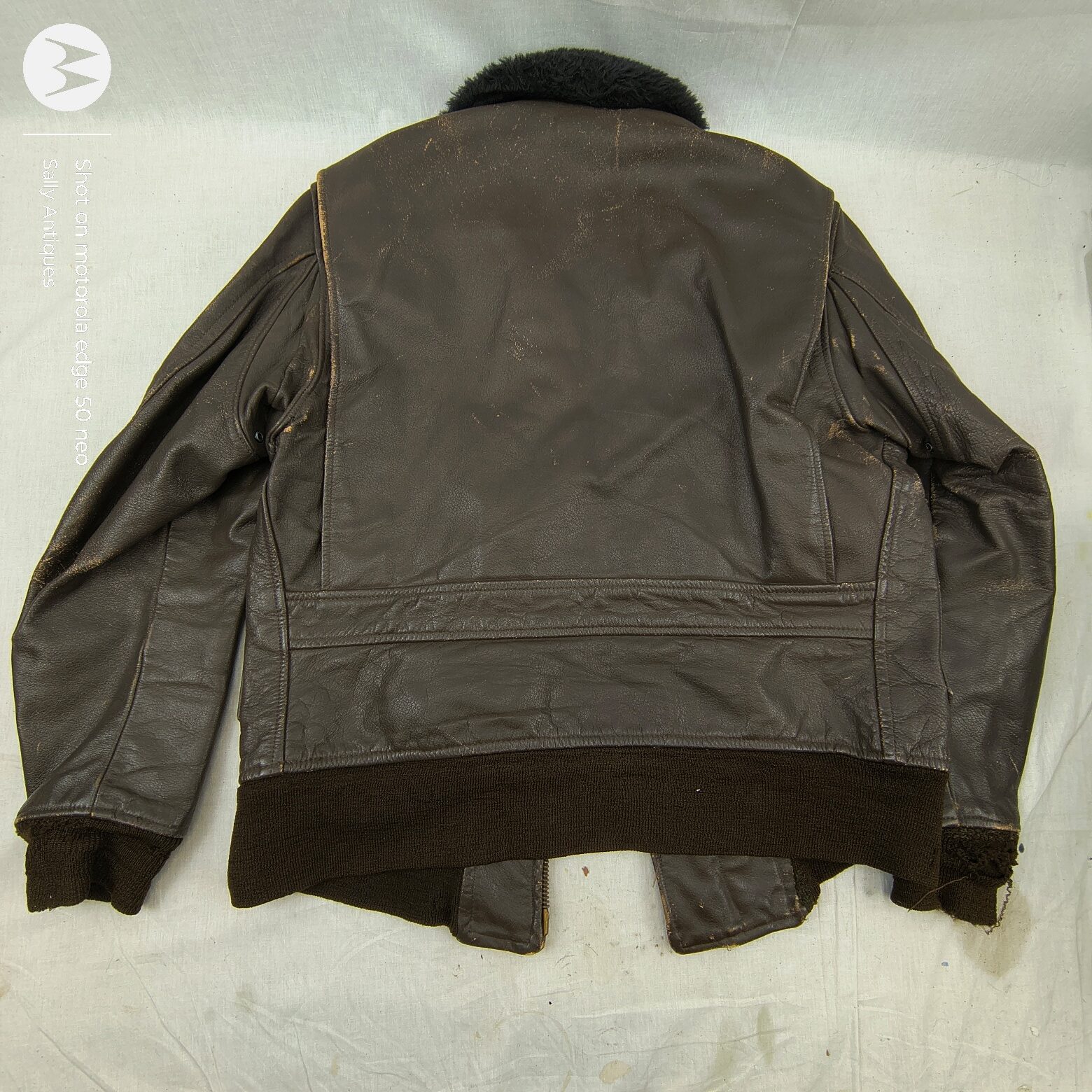 U.S. Navy Flight Jacket, WW2 Era Leather, shearling collar, c. 1940s - Image 7