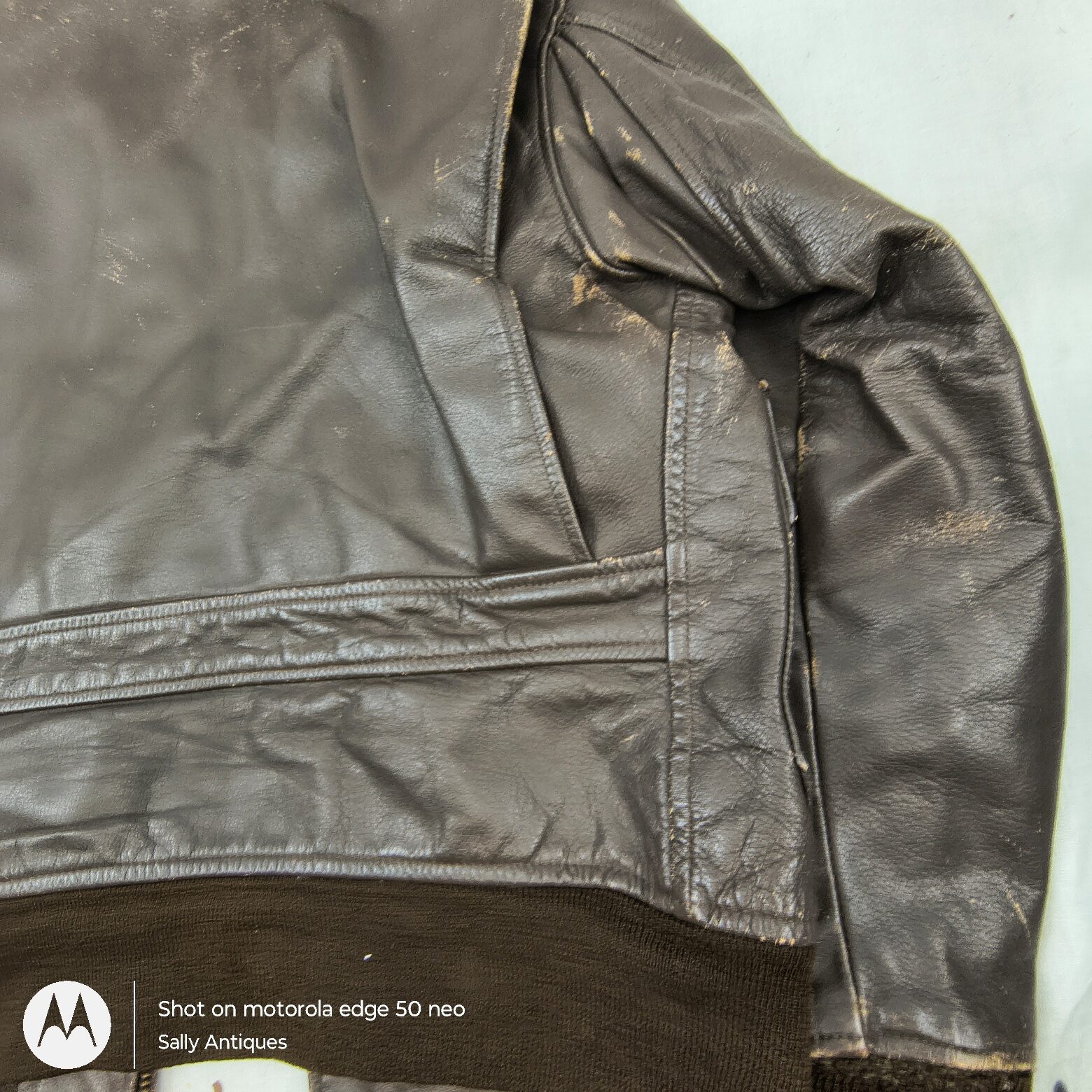U.S. Navy Flight Jacket, WW2 Era Leather, shearling collar, c. 1940s - Image 8