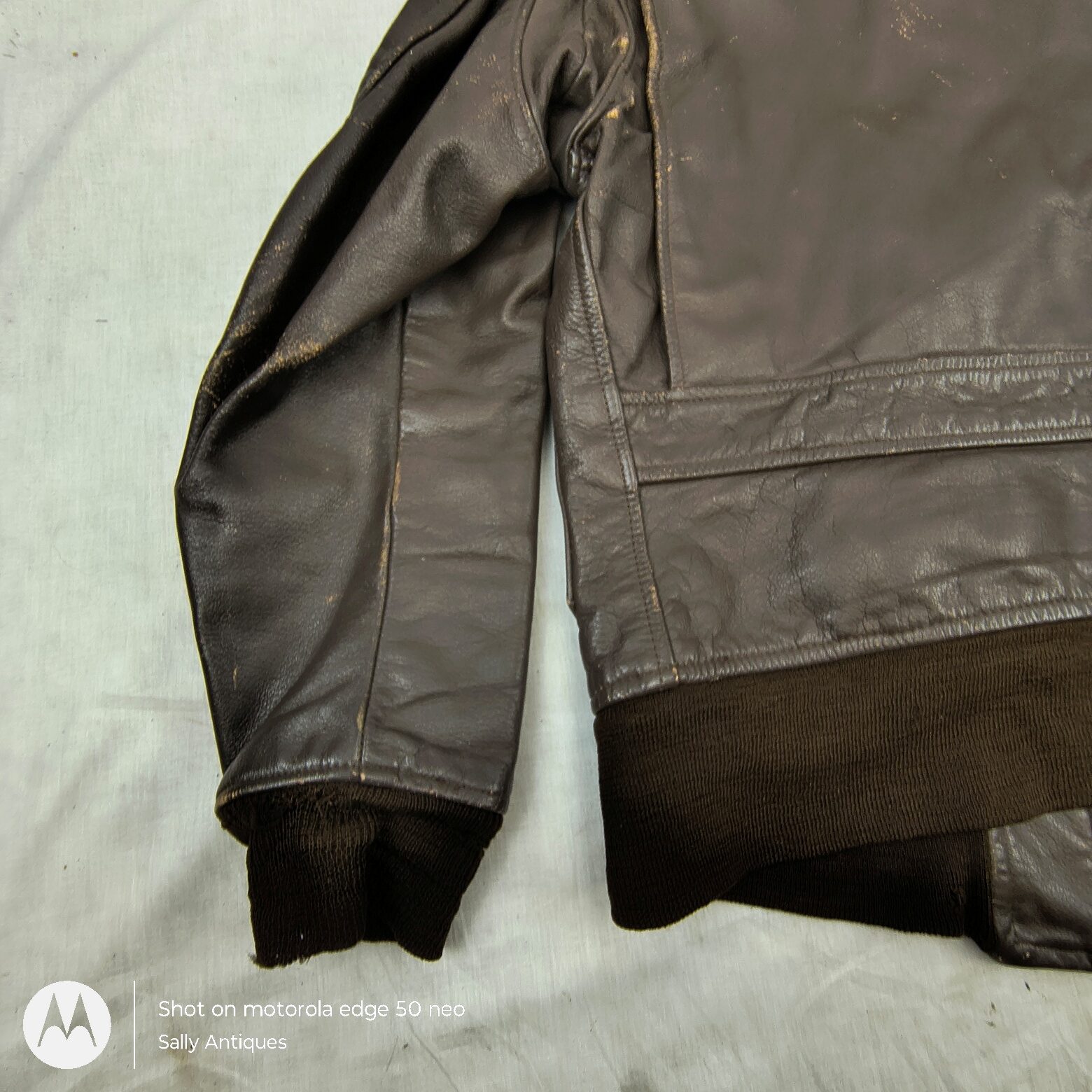 U.S. Navy Flight Jacket, WW2 Era Leather, shearling collar, c. 1940s - Image 9