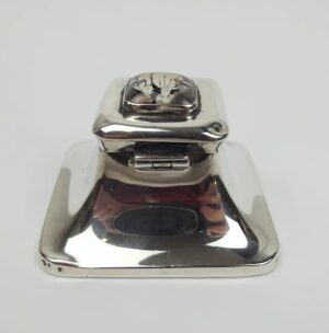 c1925 Small Silver Inkwell With Enamel Picture Lid