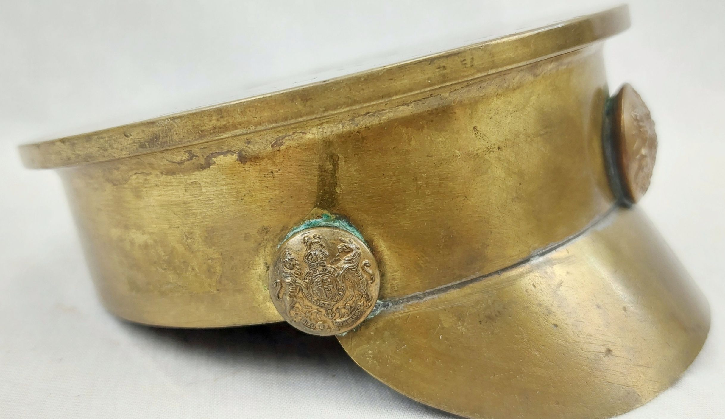 WW1 4.5 Inch Howitzer British Army Trench Art Officers Cap - Image 7