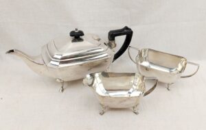 1930s Silver Plated Art Deco 3 Piece Tea Set