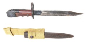British, Mid–Late 1940s, No.7 Mk I/L Swivel Pommel Bayonet Fighting Knife by ROF Poole, with Scabbard and Webbing Frog