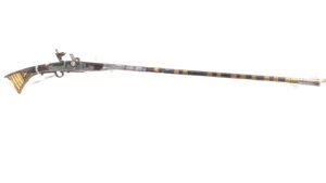 Afghan, 19th Century, Jezail Flintlock Musket, Brass Banding, Engraved Barrel, Bone & Brass Inlay, Red Pigment Highlights, Obsolete Calibre