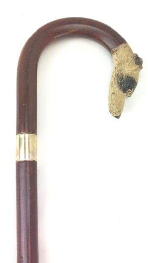 Antique Walking Stick with Carved Terrier Dog Handle