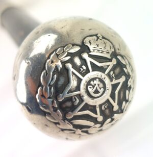 British, c1890, Antique Brigg Walking Stick, Silver Ball Knop with Rifle Brigade Crest, London Hallmarks, 94cm