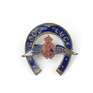 British, WW1, Royal Flying Corps (RFC) Sweetheart Brooch, Horseshoe “Good Luck” with King’s Crown & RFC Initials