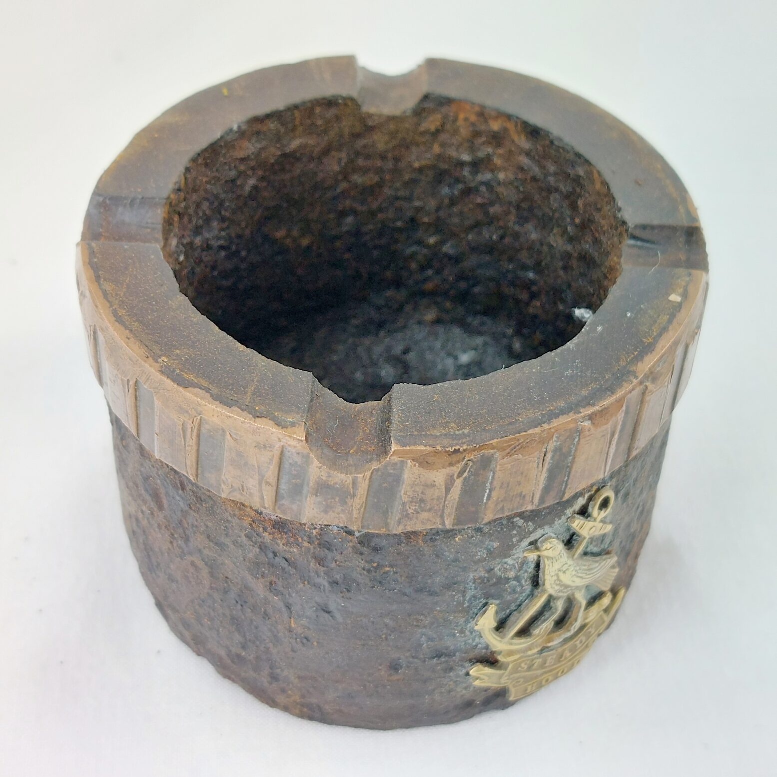British, WW1, 63rd Royal Naval Hood Division Trench Art Ashtray, Shell Base with Original Hood Badge - Image 6