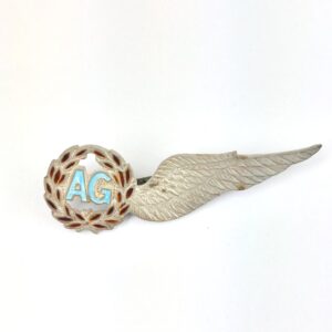 British, WW2, RAF Air Gunner (AG) Brevet Wing, Sweetheart Brooch, Sterling Silver & Enamel