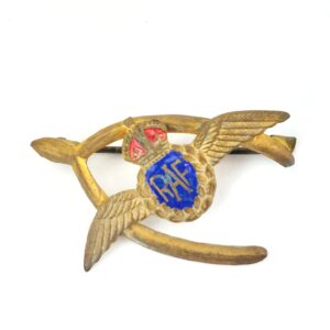 British, WW2, RAF Sweetheart Brooch with Wishbone, Enamel & Gilt, King’s Crown