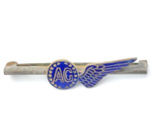 British, WWII, RAF Air Gunner (AG) Sweetheart Brooch, Silver & Blue Enamel