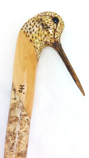 Tall Hand-Carved Walking Stick with Woodcock Bird Terminal, Signed Ian James, 145cm