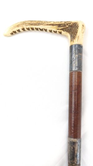 Edwardian, Silver Mounted Leather Riding Crop with Stag Horn Handle, by Robert Neale, Birmingham 1909, engraved Elizabeth Waters Gt Plumstead