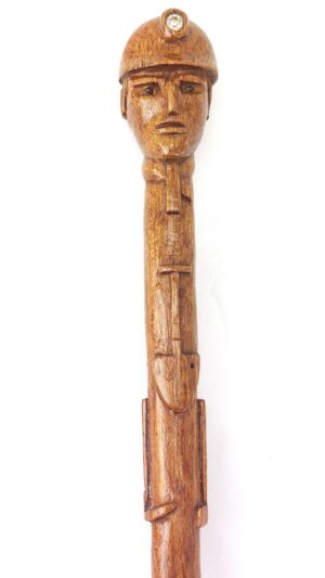 Folk Art Walking Stick, Carved Miner with Tools, L 89cm