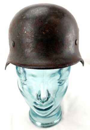 German, WW2, M35 ET62 Heer Combat Helmet, Early First-Sequence Production with Wartime Camouflage Reissue - Lot 1303, Original Aluminium Liner